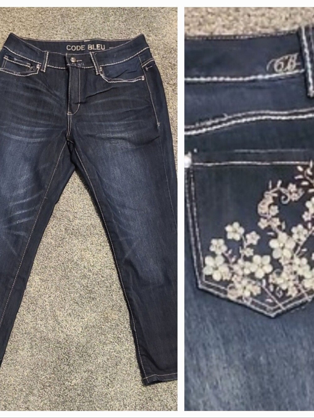 Code Bleu Dark Blue Cropped Straight Jeans